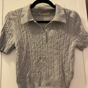 Grey knit collared t-shirt from Pull and Bear size small